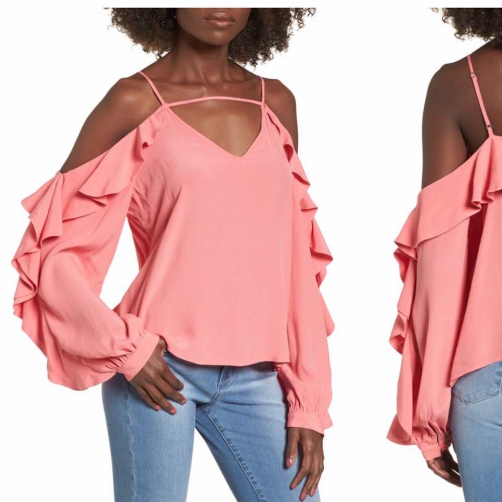 Leith Cold Shoulder Ruffle Top